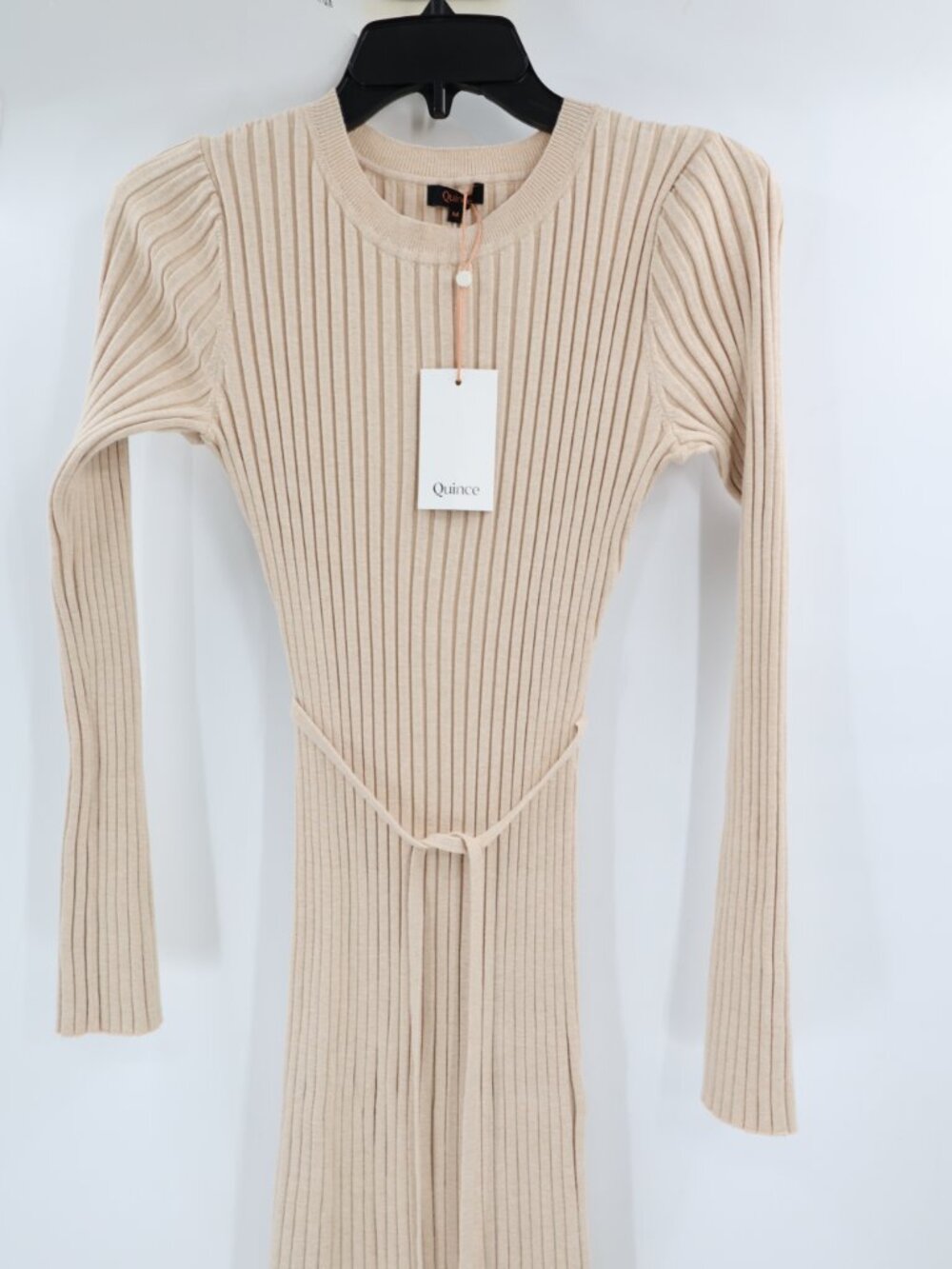 NWT Quince Midi Dress Women medium Cotton Cashmere Ribbed long sleeve Oatmeal - Picture 2 of 12